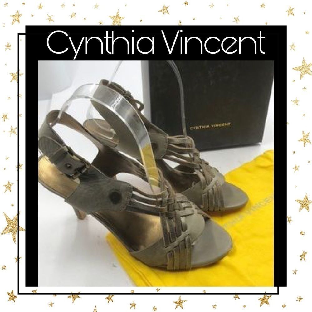 Cynthia Vincent Leather Buckle Woven Heels 8 8B